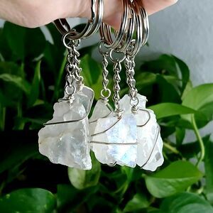 Aura Quartz Crystal Keychain, Iridescent Rainbow